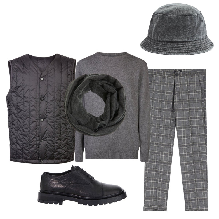 Outfit uomo - Total look #2068776. Stile Trendy per Tutti i giorni. Abbinamento con cappelli, sciarpe, scarpe stringate, pantaloni, piumini, maglieria.