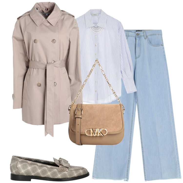 Outfit donna - City. Stile Urban per Tutti i giorni. Abbinamento con borse a mano, trench, mocassini, jeans, camicie.