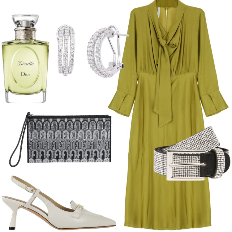 Outfit donna - Outfit cerimonia. Stile Glamour per Cerimonia. Abbinamento con décolleté, borse a mano, orecchini, profumi, vestiti midi/longuette, cinture.