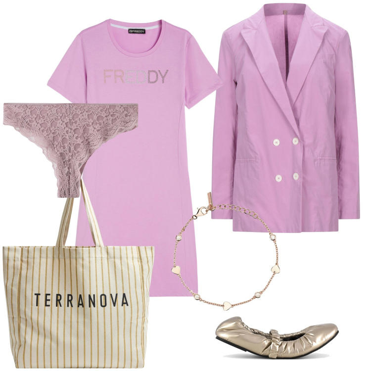 Outfit donna - Un blazer mille occasioni. Stile Urban per Tutti i giorni. Abbinamento con blazer, borse tote, culotte, braccialetti, vestiti lunghi, ballerine.