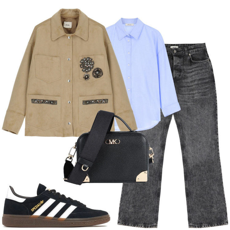 Outfit donna - City. Stile Trendy per Tutti i giorni. Abbinamento con borse a tracolla, camicie, cappotti, jeans, sneakers.