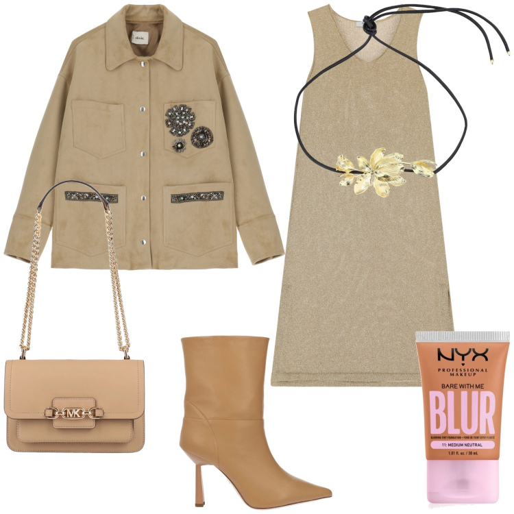 Outfit donna - L ufficio con riunione. Stile Glamour per Ufficio. Abbinamento con stivaletti, borse a spalla, fondotinta, vestiti midi/longuette, cappotti, collane.