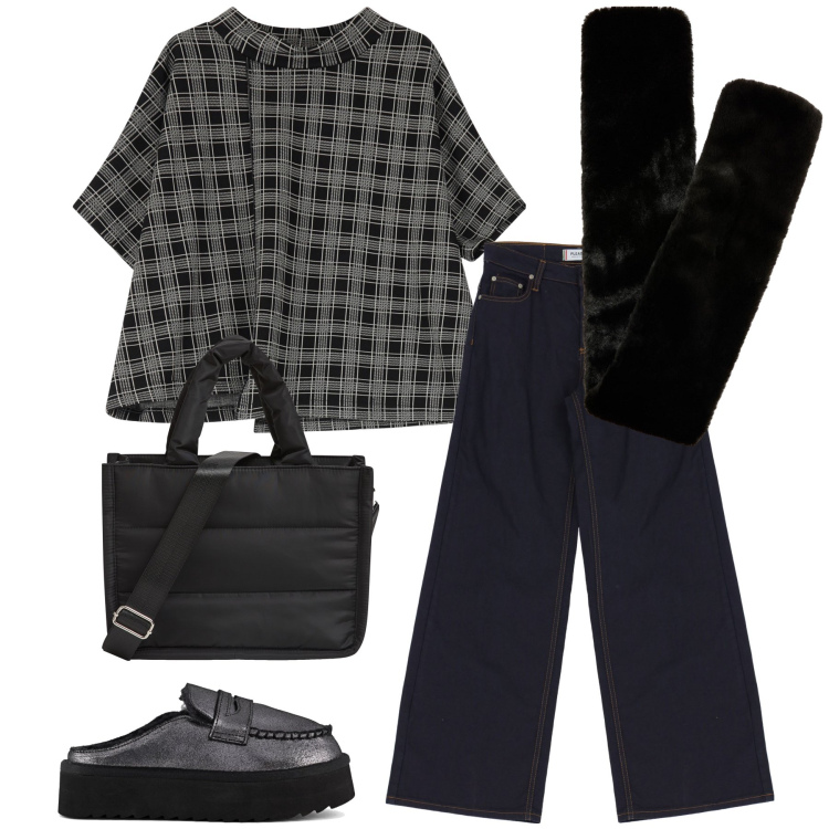 Outfit donna - Comodità fatta scarpe. Stile Urban per Tutti i giorni. Abbinamento con shopping bag, sciarpe, jeans, maglieria, mocassini.