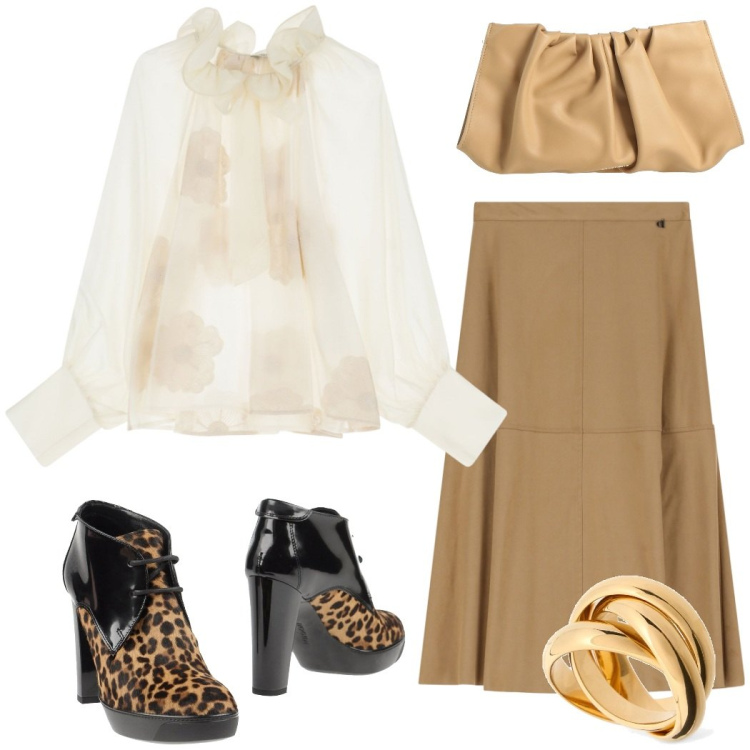 Outfit donna - Cena fuori. Stile Etnico per Serata fuori. Abbinamento con stivaletti, borse a mano, gonne longuette, bluse, anelli.