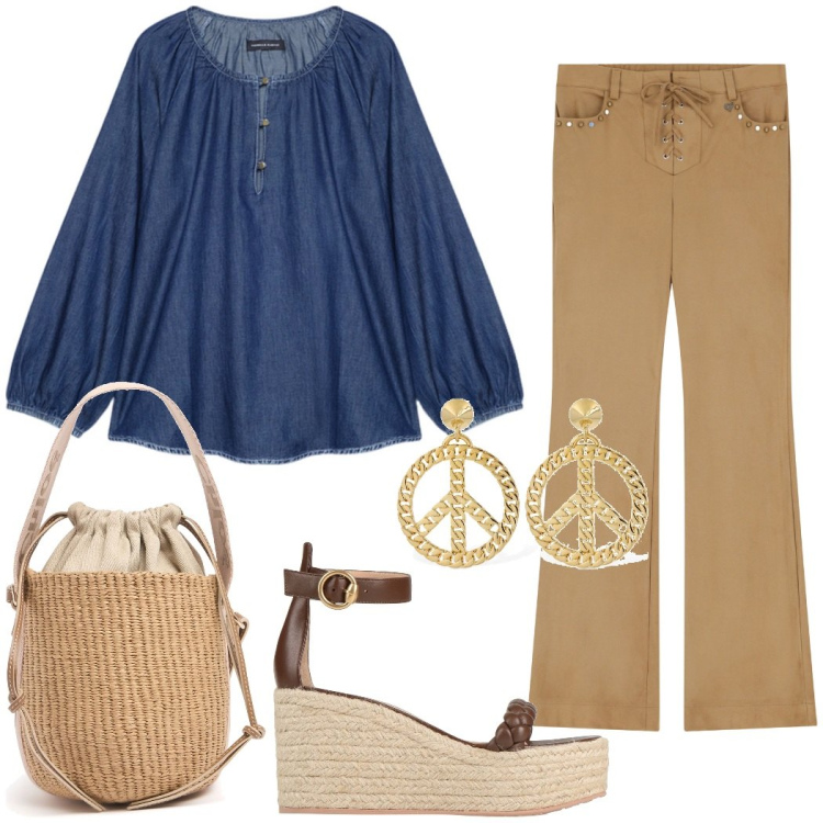 Outfit donna - Boho chic. Stile Boho per Tutti i giorni. Abbinamento con espadrillas, pantaloni, camicie, orecchini, borse a mano.