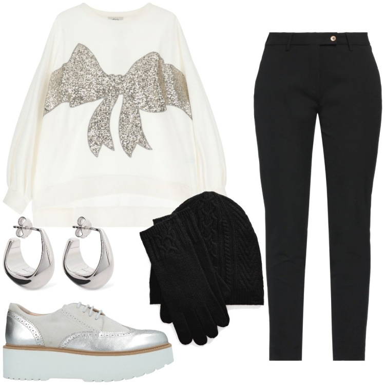 Outfit donna - Sporty chic. Stile Sporty chic per Tutti i giorni. Abbinamento con pantaloni, scarpe stringate, cappelli, felpe, orecchini.