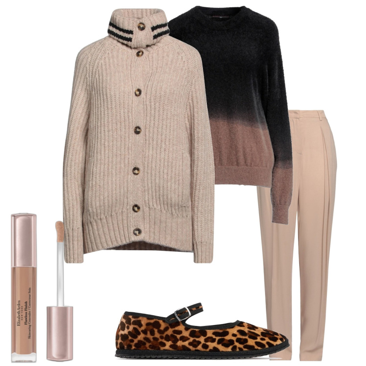 Outfit donna - A casa di amici. Stile Casual chic per Serata fuori. Abbinamento con pullovers, parka, pantaloni, correttori, ballerine.