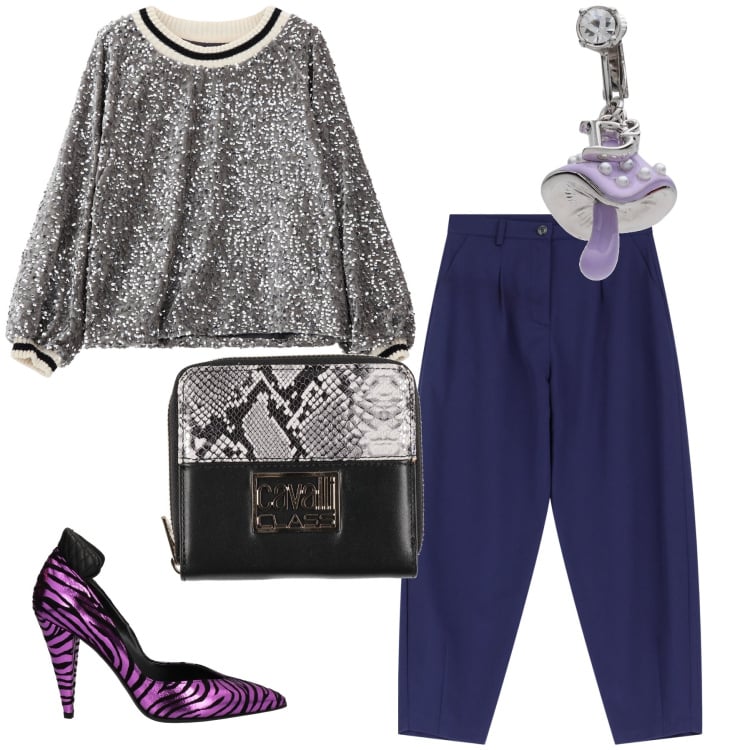 Outfit donna - Scarpe e orecchini originali. Stile Trendy per Serata fuori. Abbinamento con orecchini, décolleté, portafogli, pantaloni, felpe.