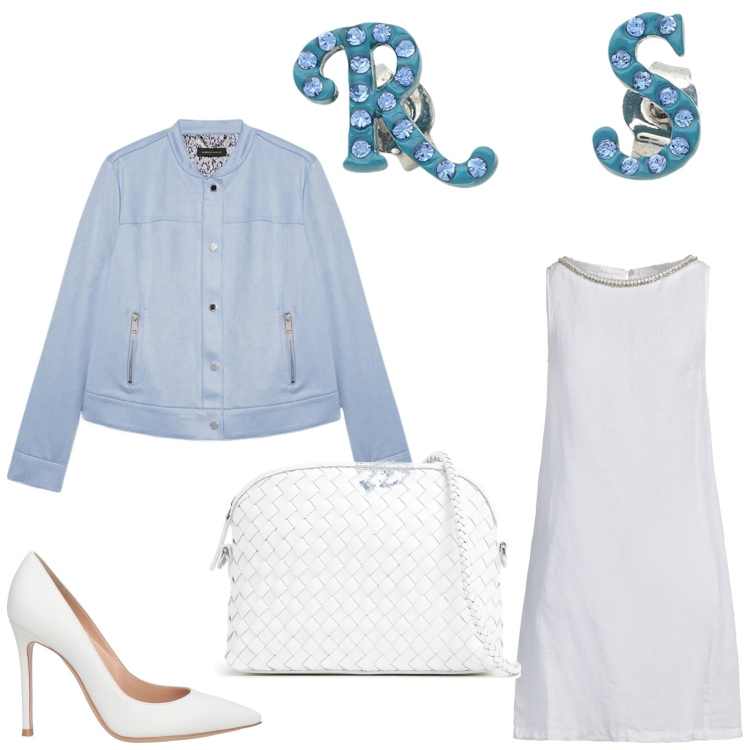 Outfit donna - Aspettando la primavera. Stile Chic per Serata fuori. Abbinamento con vestiti corti, orecchini, décolleté, blazer, borse a spalla.