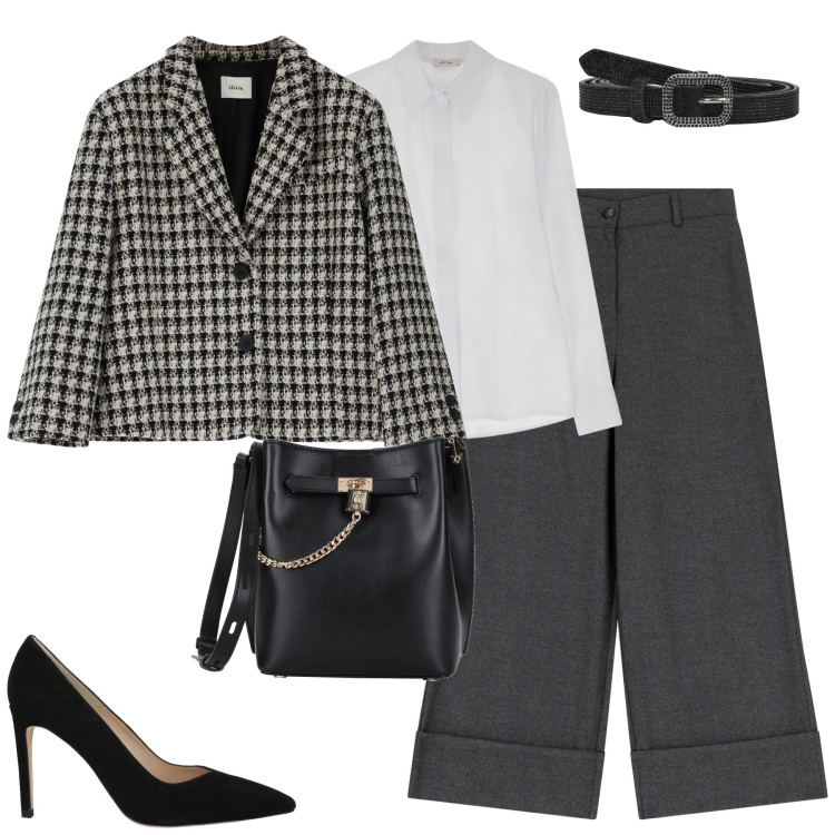 Outfit donna - City. Stile Urban per Tutti i giorni. Abbinamento con borse a tracolla, décolleté, cinture, camicie, blazer, pantaloni.