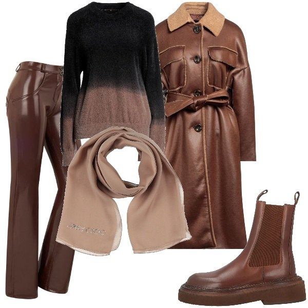 Outfit donna - Dettagli che fanno la differenza. Stile Trendy per Serata fuori. Abbinamento con cappotti, pullovers, sciarpe, stivaletti, pantaloni.