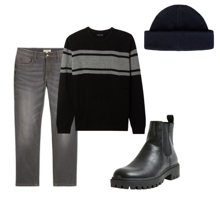 Outfit uomo - Total look #2069172. Stile Casual per Tutti i giorni. Abbinamento con jeans dritti, stivali e stivaletti, maglieria, berretti.