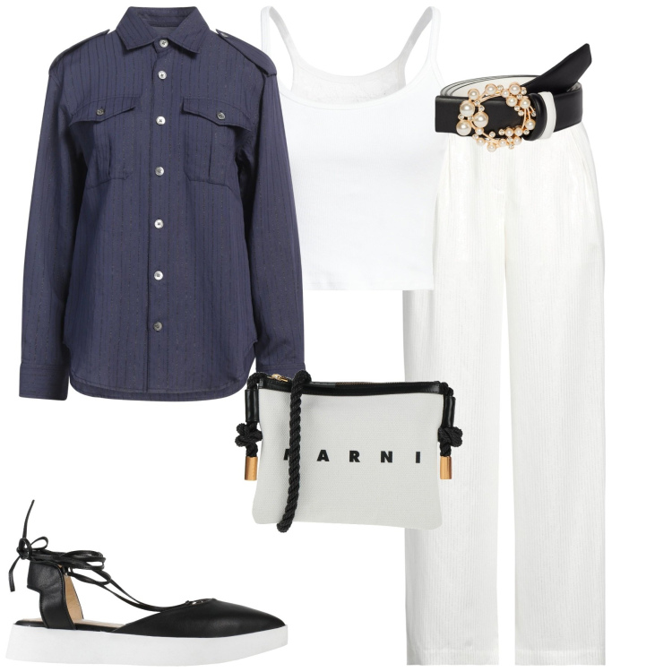 Outfit donna - Total look #2069194. Stile Casual chic per Tutti i giorni. Abbinamento con borse a tracolla, pantaloni, camicie, canottiere, ballerine, cinture.