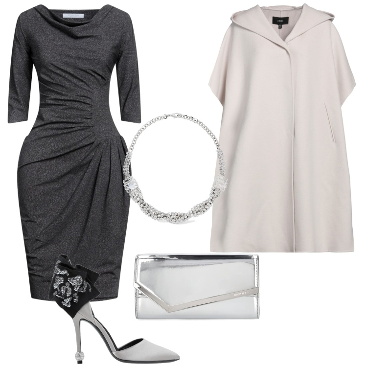Outfit donna - Chic e Brillante. Stile Chic per Cerimonia. Abbinamento con cappe, décolleté, vestiti midi/longuette, pochette, collane.