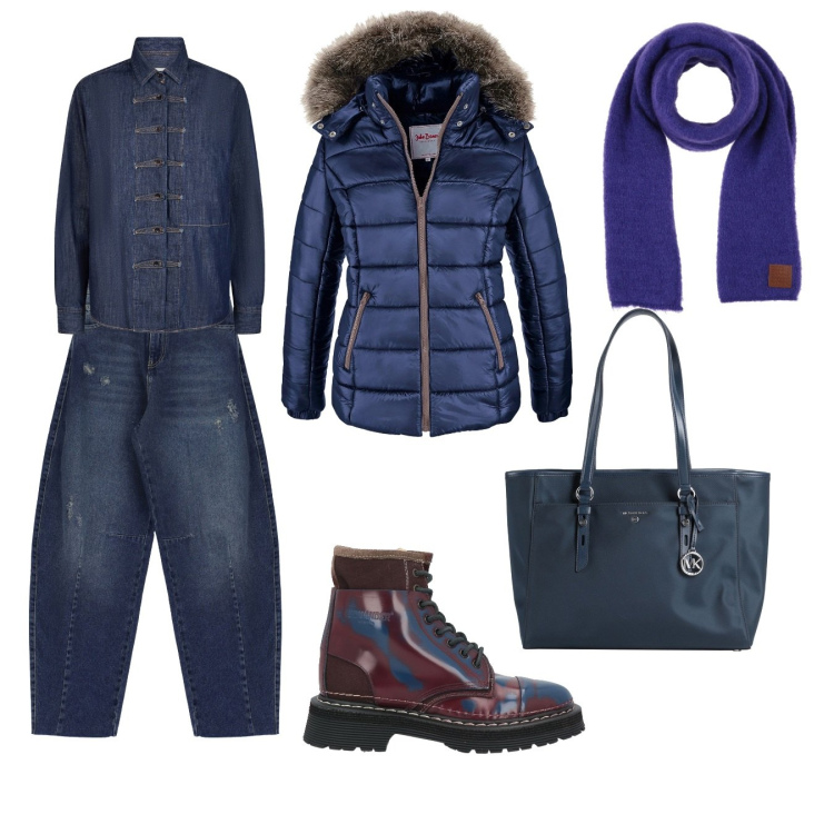 Outfit donna - Tutti i giorni. Stile Urban per Cerimonia. Abbinamento con piumini, anfibi, borse a spalla, sciarpe, jeans, camicie.