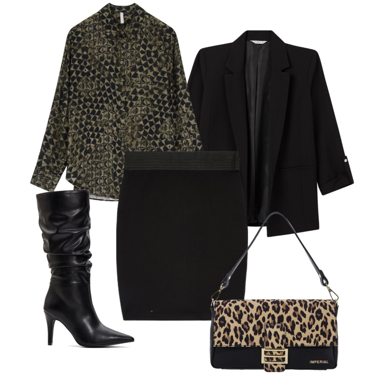 Outfit donna - Gli stivali di febbraio. Stile Sexy per Serata fuori. Abbinamento con stivali, blazer, borse a spalla, camicie, gonne.