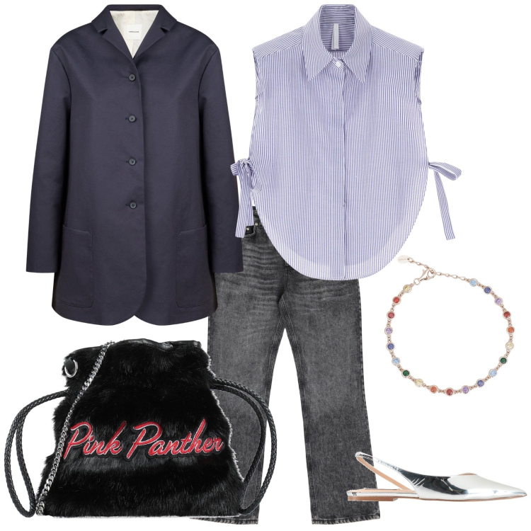Outfit donna - Bucket bag I love you. Stile Urban per Ufficio. Abbinamento con borse a mano, ballerine, braccialetti, camicie, jeans, trench.