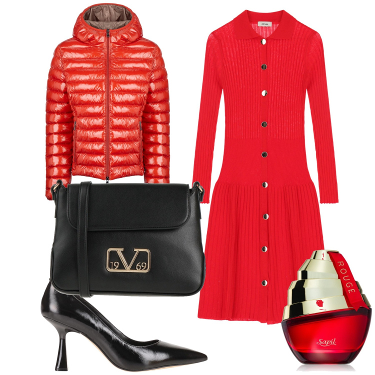 Outfit donna - Pizza di compleanno. Stile Glamour per Serata fuori. Abbinamento con décolleté, borse a tracolla, profumi, vestiti midi/longuette, blazer.