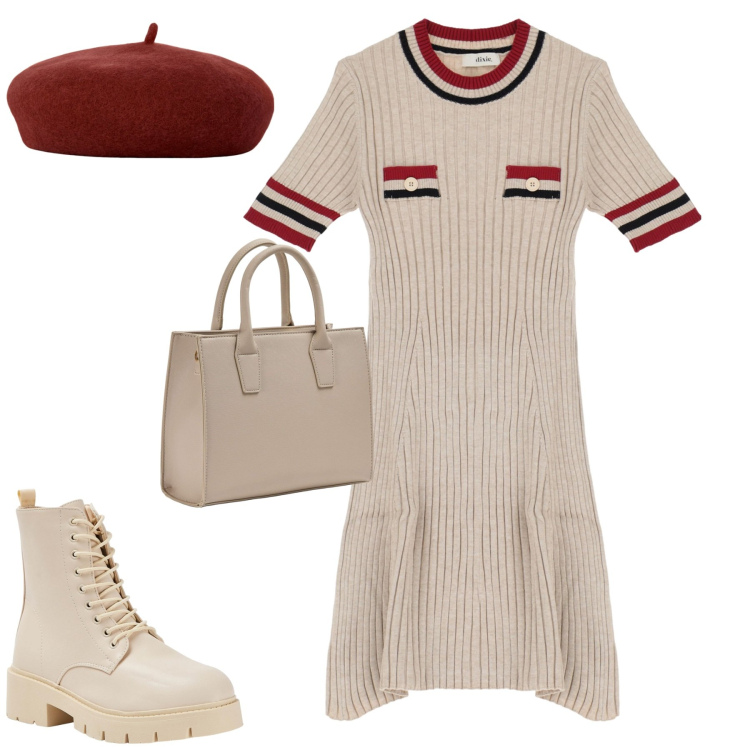 Outfit donna - Total look #2069318. Stile Trendy per Tutti i giorni. Abbinamento con anfibi, shopping bag, vestiti corti, cappelli e berretti.