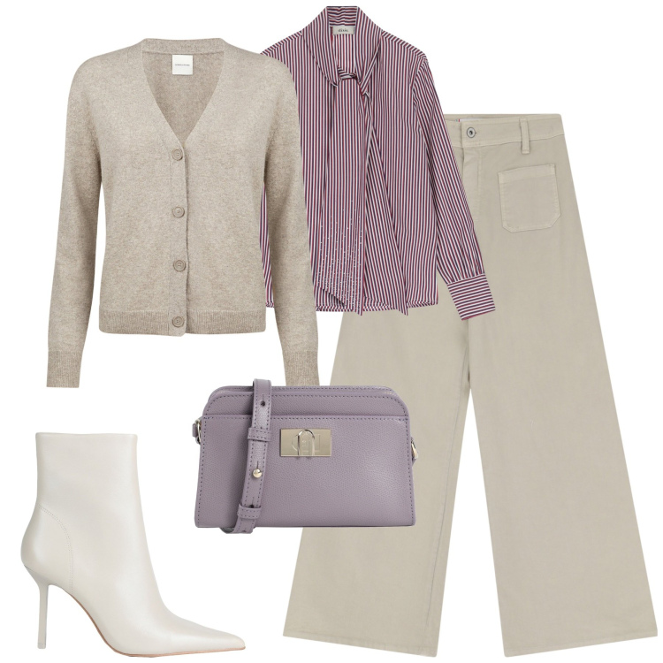 Outfit donna - Total look #2069321. Stile Casual chic per Tutti i giorni. Abbinamento con borse a tracolla, stivaletti, pantaloni, camicie, cardigans.