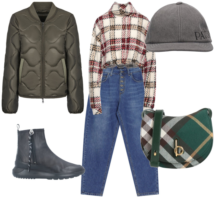 Outfit donna - Molto glamour al supermercato. Stile Sporty chic per Tutti i giorni. Abbinamento con borse a tracolla, felpe, stivaletti, jeans, blazer, cappelli.