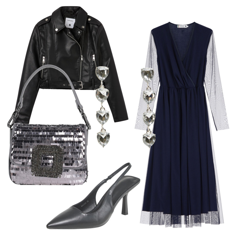 Outfit donna - Chiodo romantico. Stile Glamour per Serata fuori. Abbinamento con borse a mano, orecchini, giacche, décolleté, vestiti.