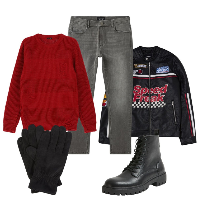 Outfit uomo - Biker rock. Stile Biker Rock per Tutti i giorni. Abbinamento con jeans skinny, giacche, anfibi, maglieria, guanti.