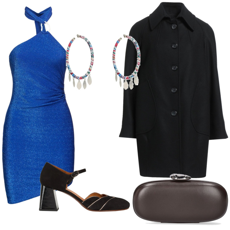 Outfit donna - Festa di carnevale saldi non scherzi. Stile Glamour per Serata fuori. Abbinamento con cappotti, orecchini, décolleté, vestiti, pochette.