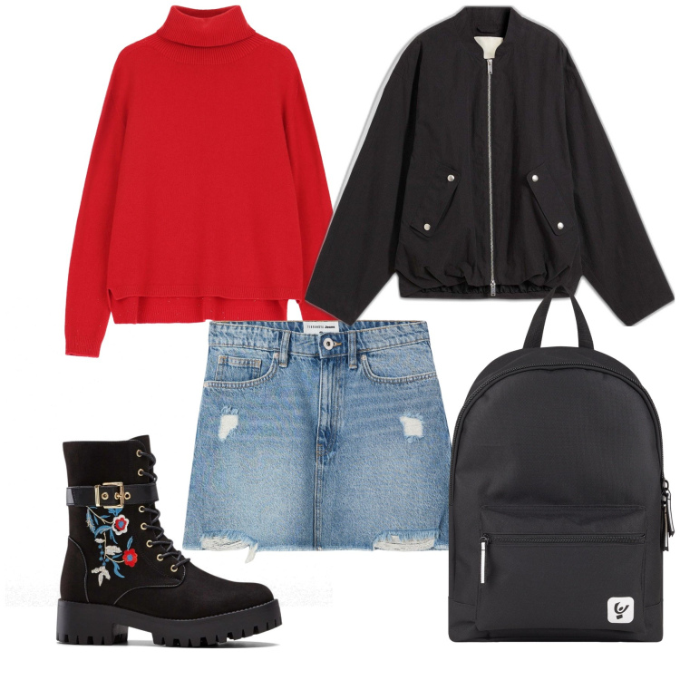 Outfit donna - Tante commissioni per negozi. Stile Sporty chic per Tutti i giorni. Abbinamento con stivali, bomber, minigonne, maglieria, zaini.