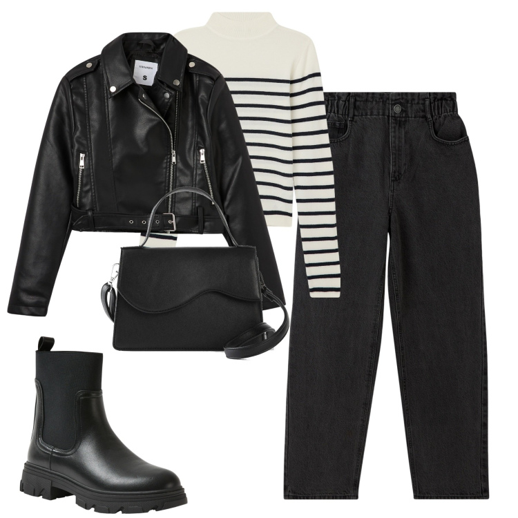 Outfit donna - City. Stile Urban per Tutti i giorni. Abbinamento con borse a tracolla, jeans, maglieria, stivaletti chelsea, giacche.