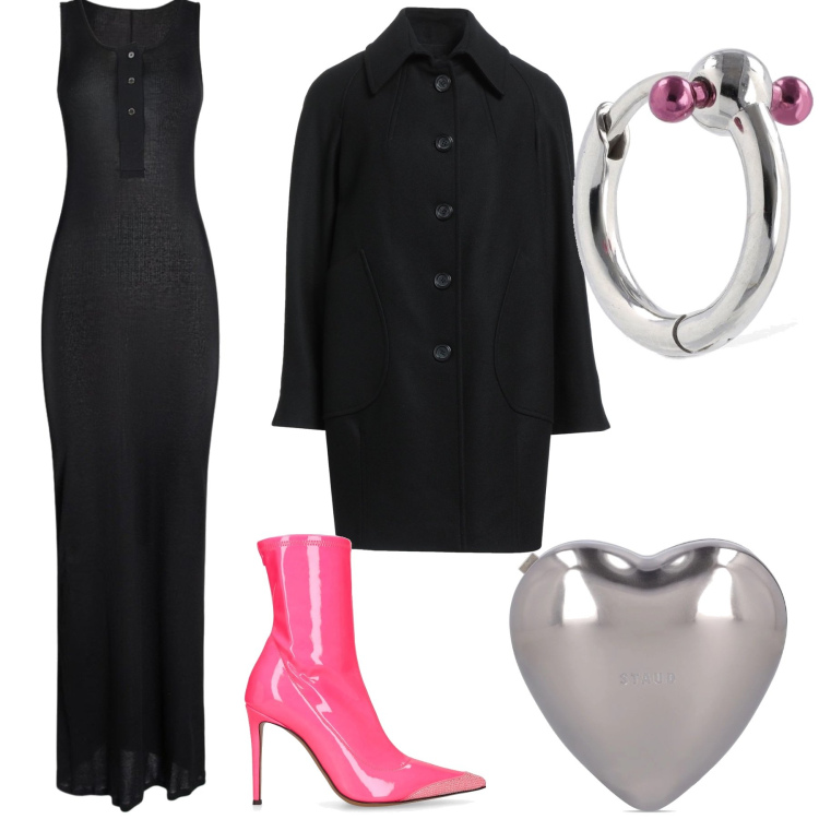 Outfit donna - Il mio cuore non è in saldo. Stile Chic per Serata fuori. Abbinamento con cappotti, pochette, stivaletti, orecchini, vestiti.