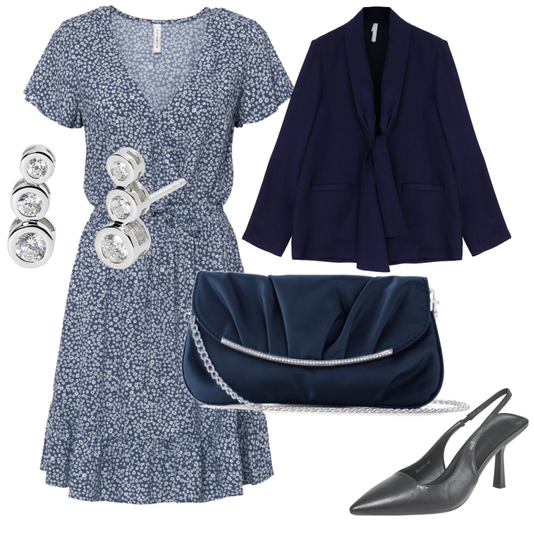 Outfit donna - Cresima. Stile Bon Ton per Cerimonia. Abbinamento con vestiti corti, pochette, décolleté, orecchini, blazer.