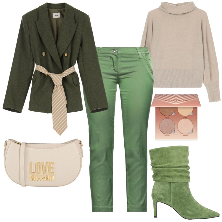 Outfit donna - Total look #2069453. Stile Chic per Tutti i giorni. Abbinamento con pantaloni, stivaletti, borse a tracolla, blush, maglieria, blazer.