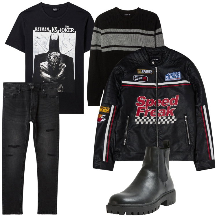 Outfit uomo - Si parte. per Tutti i giorni. Abbinamento con t-shirt, jeans strappati, maglieria, giacche, stivali e stivaletti.