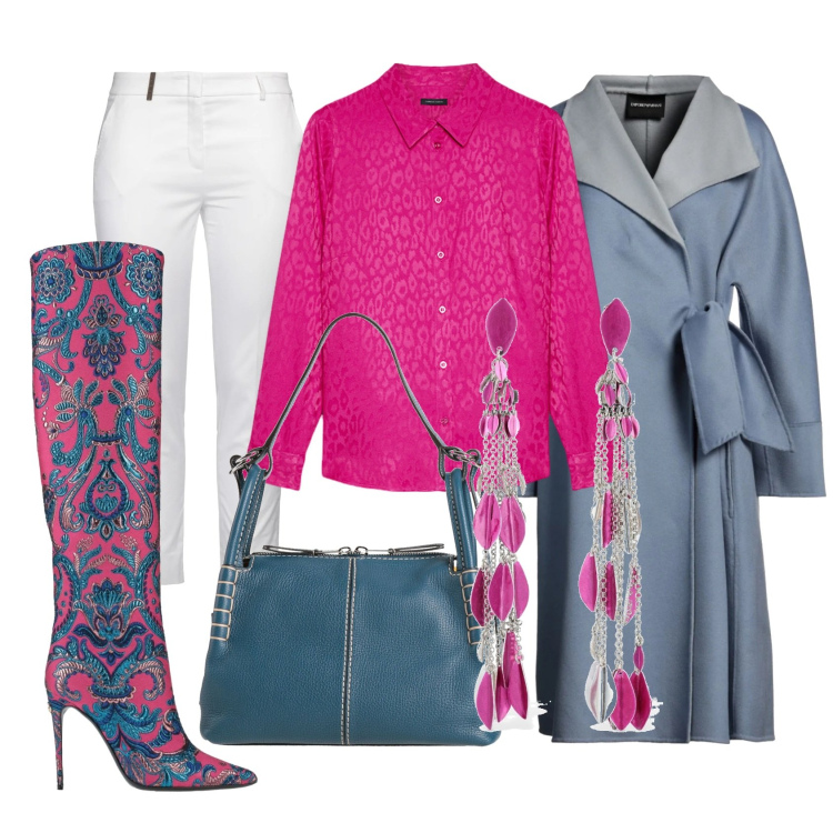 Outfit donna - Colore con stile. Stile Sexy per Tutti i giorni. Abbinamento con stivali, borse a spalla, cappotti, pantaloni, camicie, orecchini.