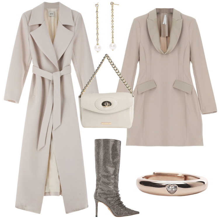 Outfit donna - Cerimonia evento serata speciale. Stile Chic per Cerimonia. Abbinamento con stivali, borse a mano, orecchini, anelli, vestiti corti, cappotti.