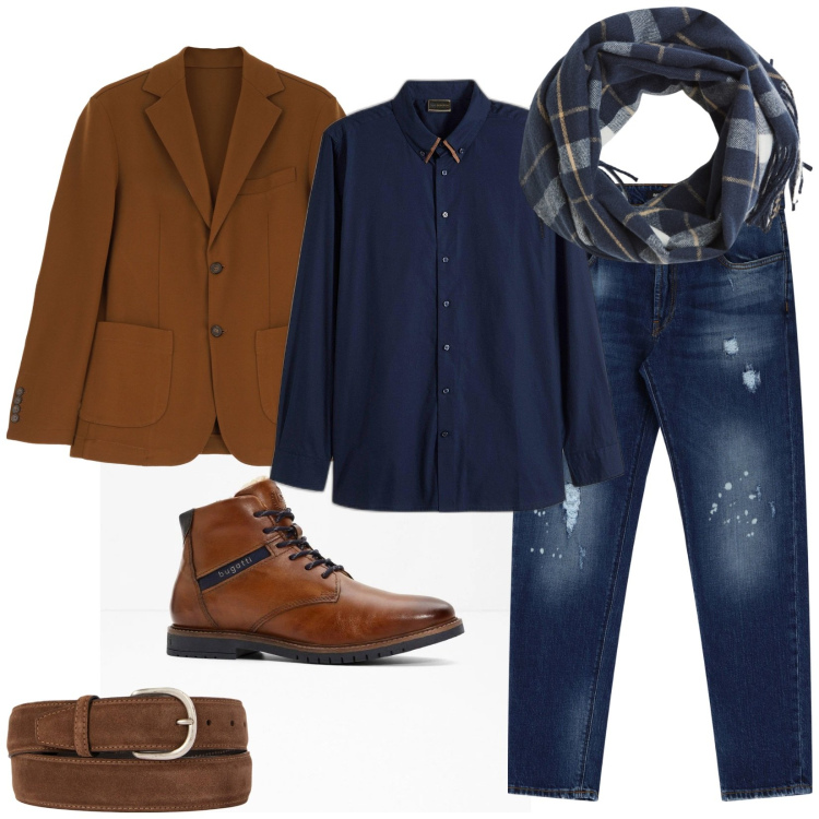 Outfit uomo - Al lavoro. Stile Casual per Ufficio. Abbinamento con stivali e stivaletti, camicie, sciarpe, jeans, giacche, cinture.