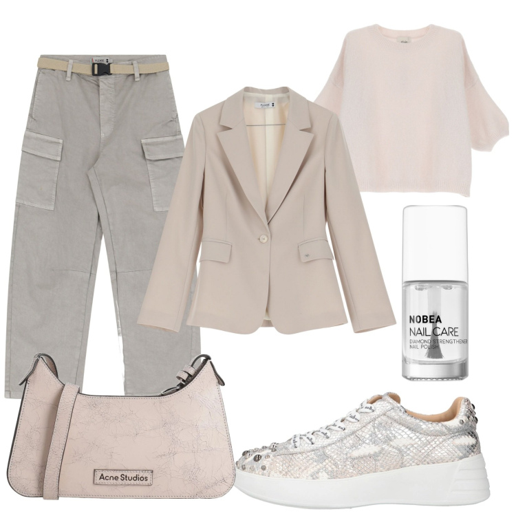 Outfit donna - Total look #2069488. Stile Trendy per Scuola/Università. Abbinamento con sneakers, borse a spalla, smalti, blazer, pantaloni chino, pullovers.