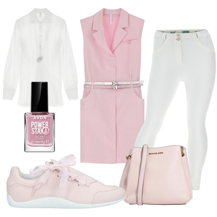 Outfit donna - Total look #2069492. Stile Trendy per Tutti i giorni. Abbinamento con borse a spalla, sneakers, smalti, vestiti corti, camicie, pantaloni skinny.