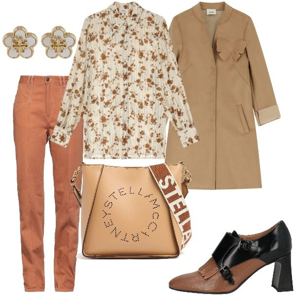 Outfit donna - Dettagli che fanno la differenza. Stile Glamour per Tutti i giorni. Abbinamento con mocassini, pantaloni, cappotti, camicie, orecchini, borse a spalla.
