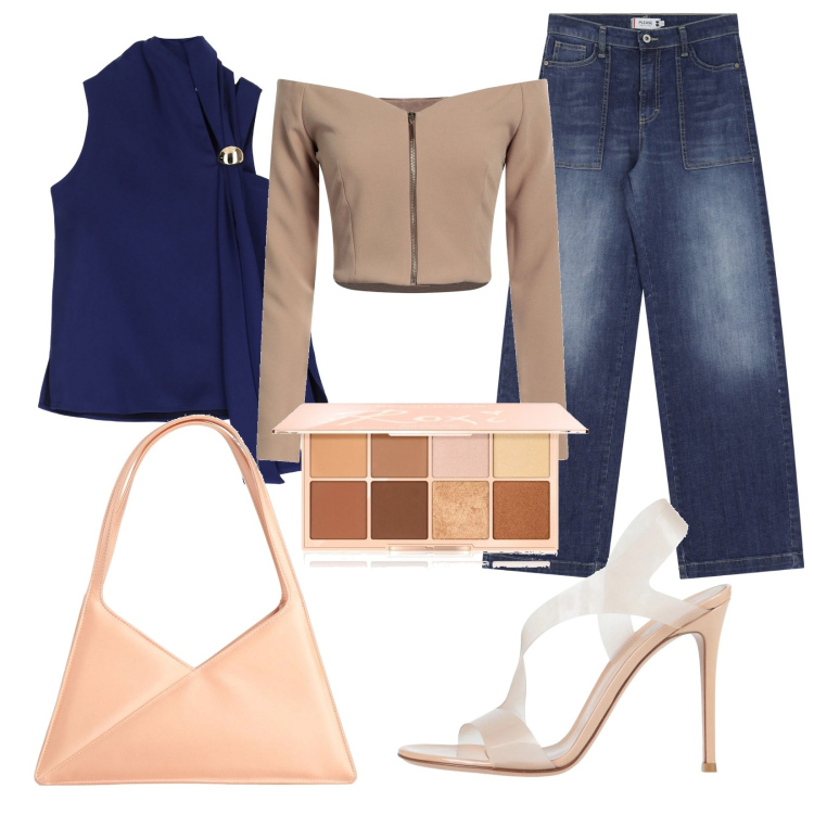 Outfit donna - Total look #2069666. Stile Trendy per Serata fuori. Abbinamento con sandali in pelle, borse a mano, blazer, blush, jeans, top.
