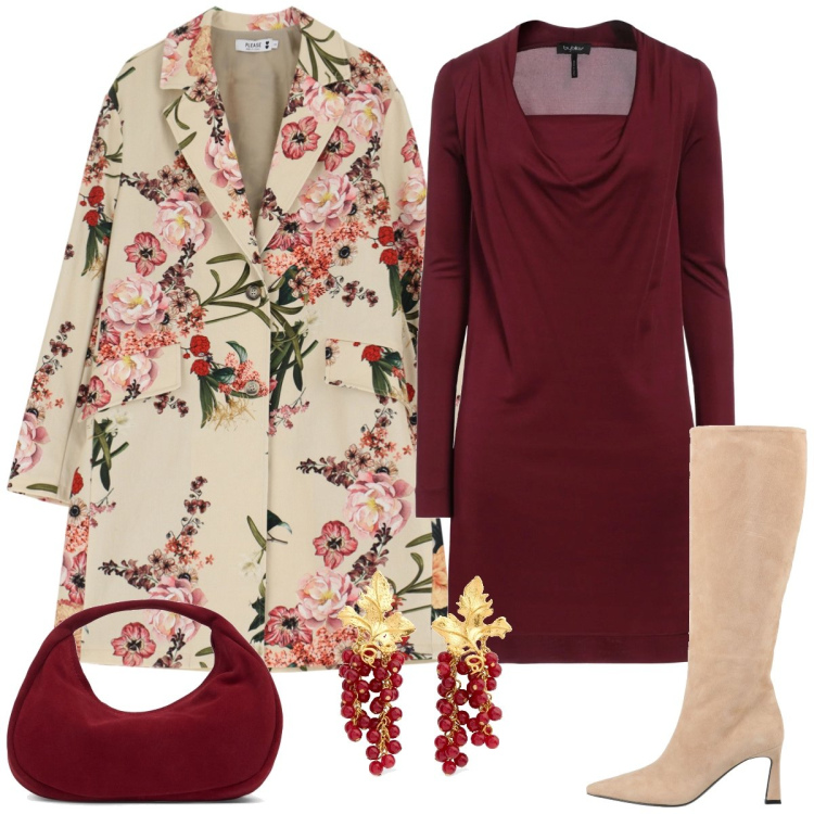 Outfit donna - Total look #2069718. Stile Chic per Tutti i giorni. Abbinamento con vestiti corti, stivali, trench, orecchini, borse a mano.
