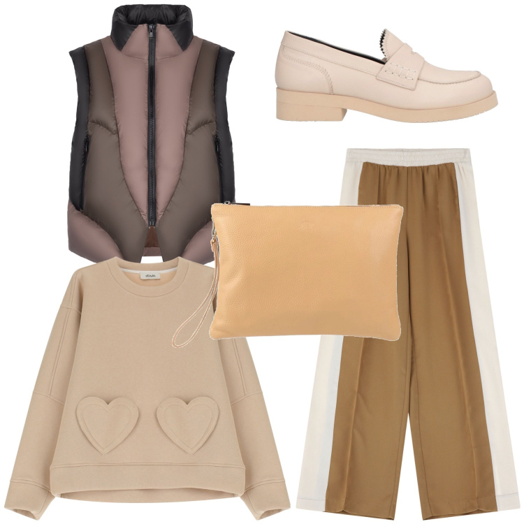 Outfit donna - Neutra per il lavoro. Stile Urban per Ufficio. Abbinamento con mocassini, borse a mano, pantaloni, felpe, piumini.