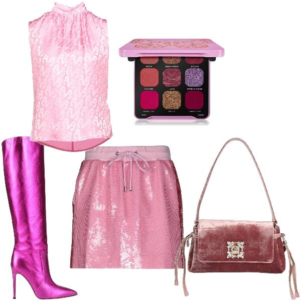 Outfit donna - gli stivali fuxia Paris Texas. per Serata fuori. Abbinamento con stivali, minigonne, top, borse a mano, ombretti.