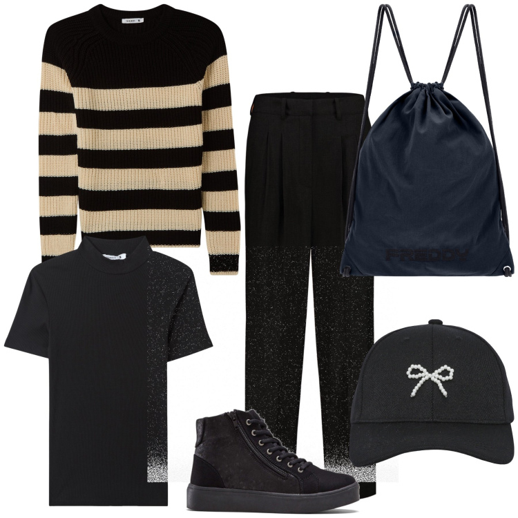 Outfit donna - Il berretto è femminile. Stile Mannish per Tutti i giorni. Abbinamento con sneakers alte, cappelli con visiera, maglieria, t-shirt, zaini, pantaloni.