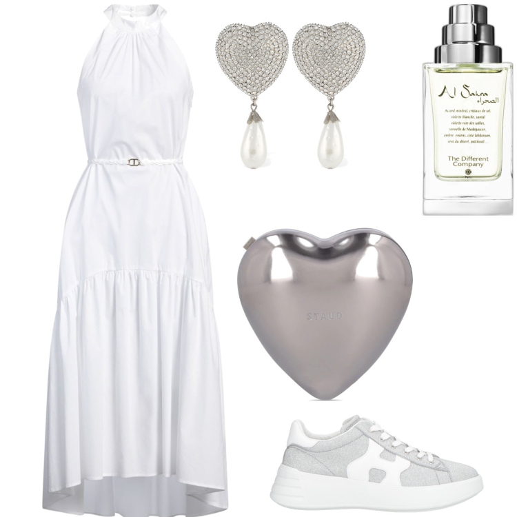 Outfit donna - Marry me with sneakers. Stile Trendy per Cerimonia. Abbinamento con vestiti lunghi, sneakers, profumi, pochette, orecchini.