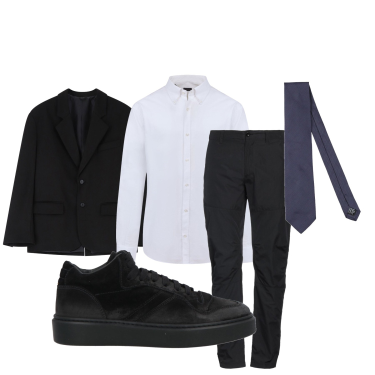 Outfit uomo - Man in black. Stile Business/Elegante per Cerimonia. Abbinamento con pantaloni, cravatte, sneakers, giacche, camicie.