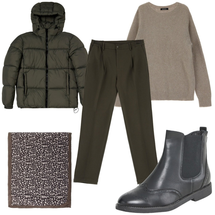Outfit uomo - Total look #2069962. Stile Trendy per Tutti i giorni. Abbinamento con stivali e stivaletti, piumini, sciarpe e foulard, maglieria, pantaloni.