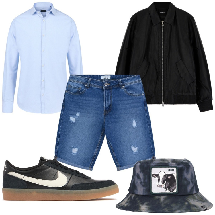 Outfit uomo - Total look #2069965. Stile Trendy per Tutti i giorni. Abbinamento con bermuda, giacche, camicie, cappelli, sneakers.