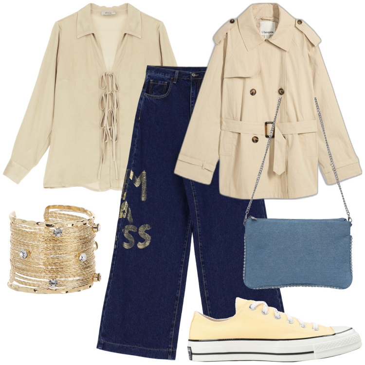 Outfit donna - Un accessorio per brillare. Stile Urban per Tutti i giorni. Abbinamento con trench, sneakers, borse a tracolla, jeans, camicie, braccialetti.